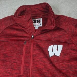 58 Sports Wisconsin Badgers Jacket Mens XL Red Heather‎ Full Zip Football NCAA